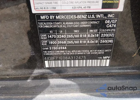 2008 Mercedes-Benz Gl 450 4Matic из США, поврежденный, VIN 4JGBF71E08A312475